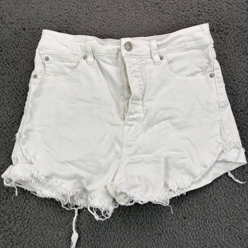 BBJ Los Angeles White Denim Cutoff Shorts High‎ Rise Raw Hem Size 5/27 SH24183Z